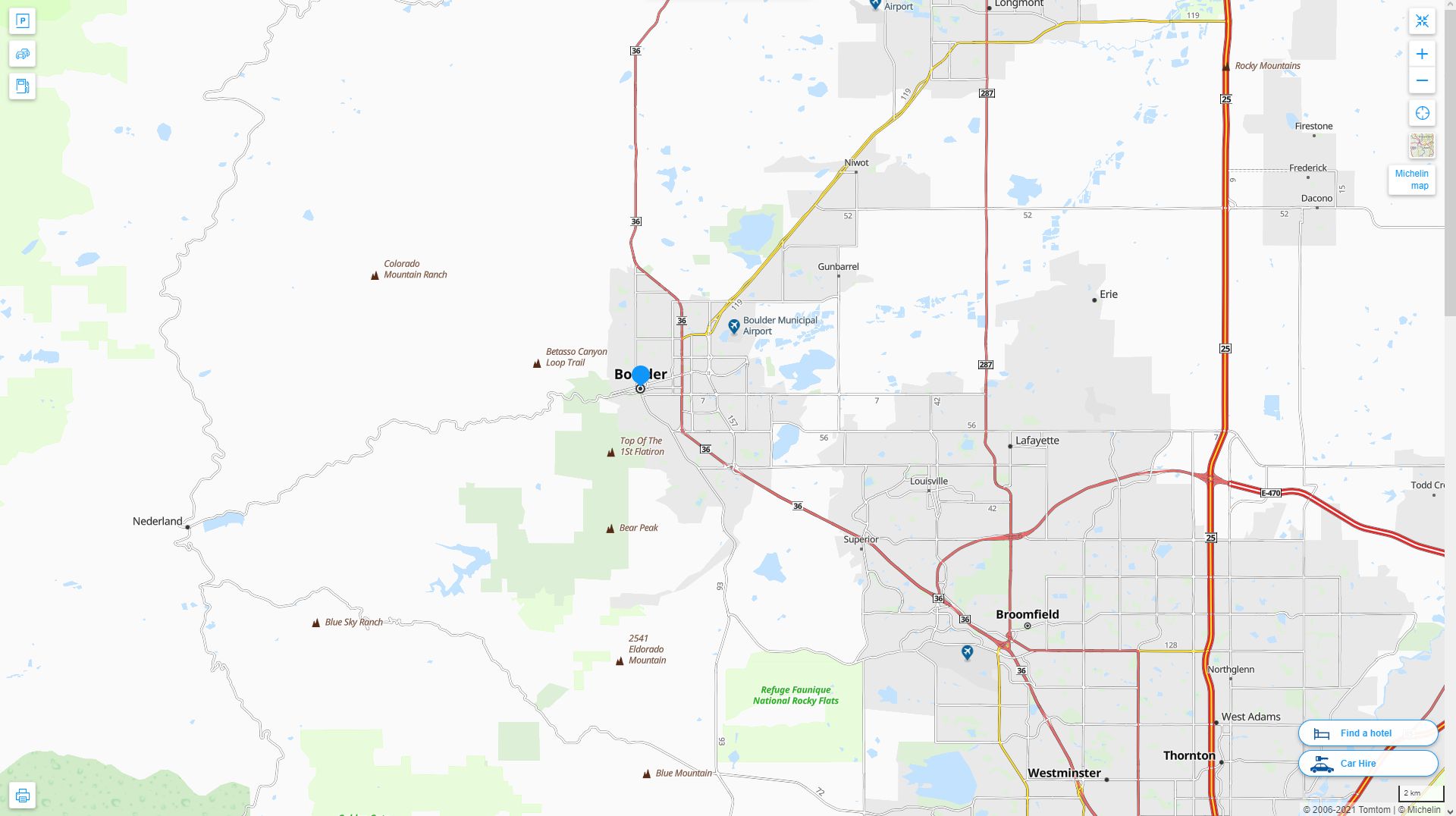 Boulder Colorado Highway and Road Map